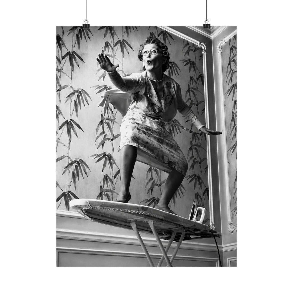 Funny Laundry Room Wall Art, Vintage Woman Black and White Poster