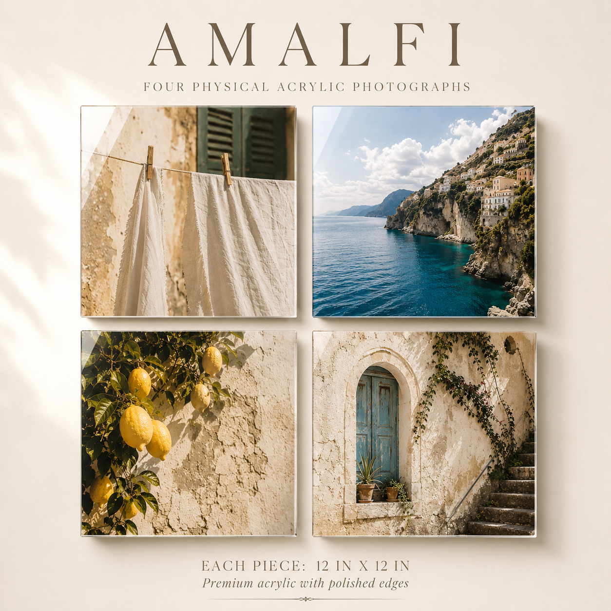AMALFI | 4-Piece Coastal Europe Acrylic Wall Art Set