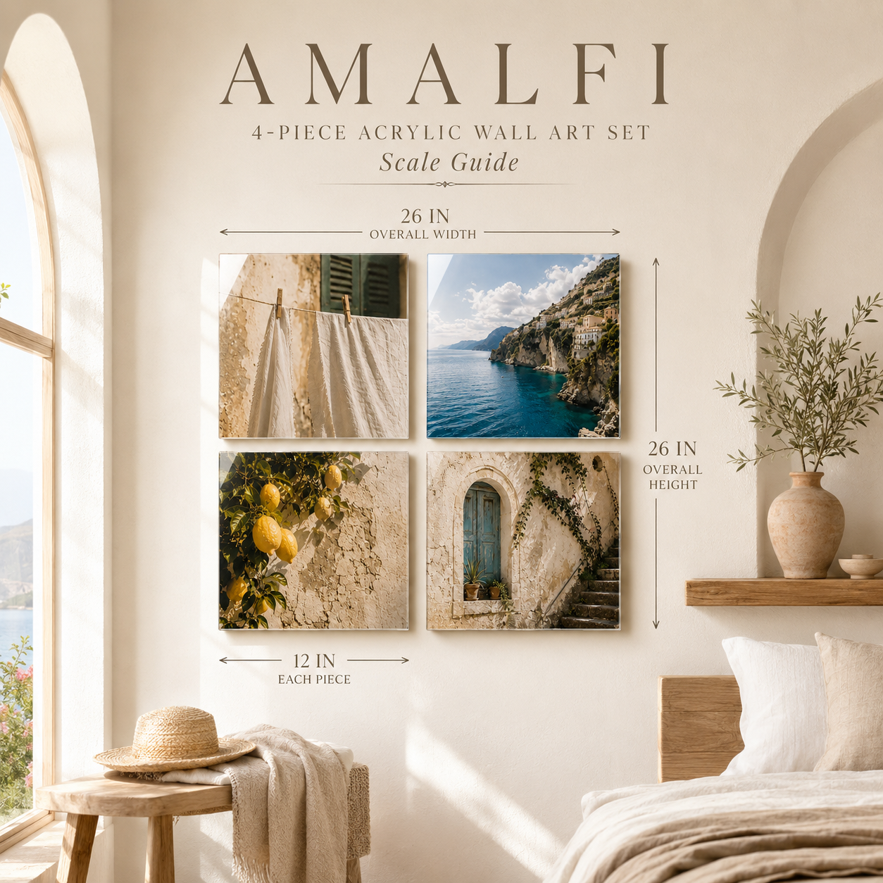 AMALFI | 4-Piece Coastal Europe Acrylic Wall Art Set