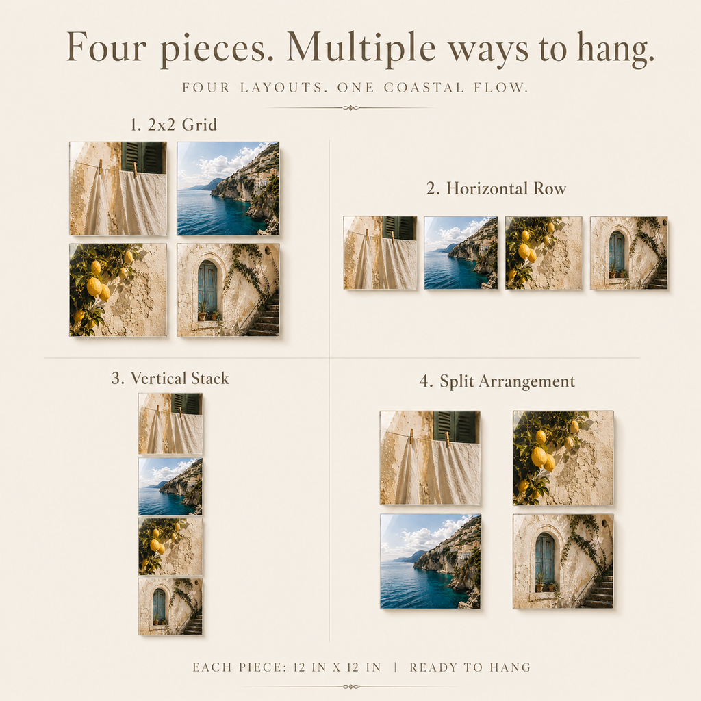AMALFI | 4-Piece Coastal Europe Acrylic Wall Art Set