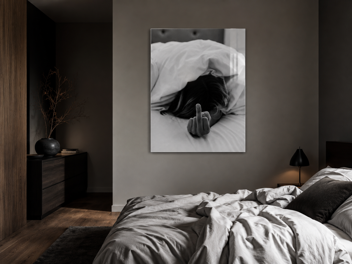 Black and White Acrylic Print, Middle Finger Bedroom Wall Art