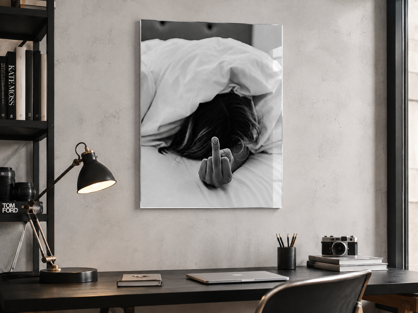 Black and White Acrylic Print, Middle Finger Bedroom Wall Art