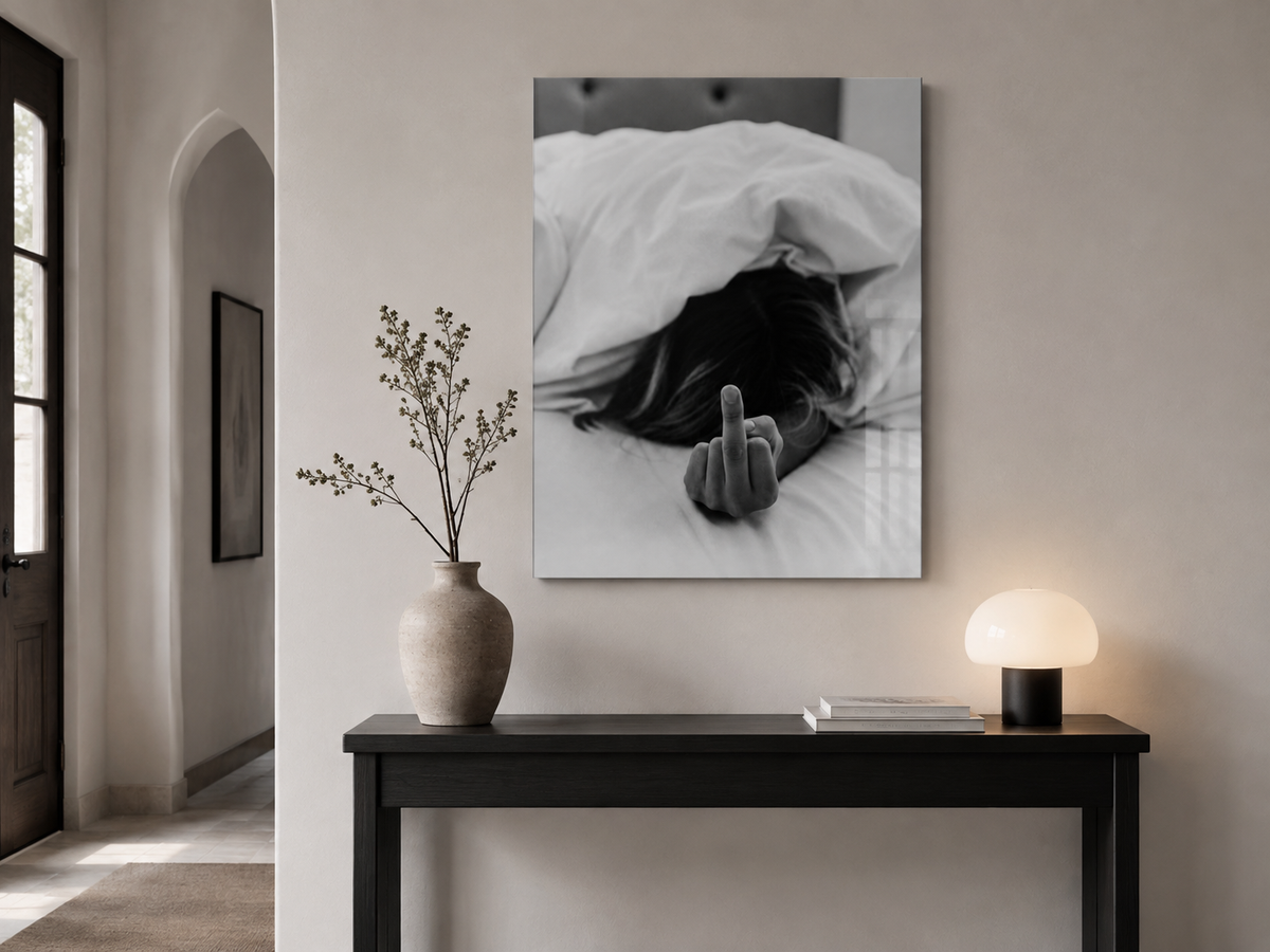 Black and White Acrylic Print, Middle Finger Bedroom Wall Art