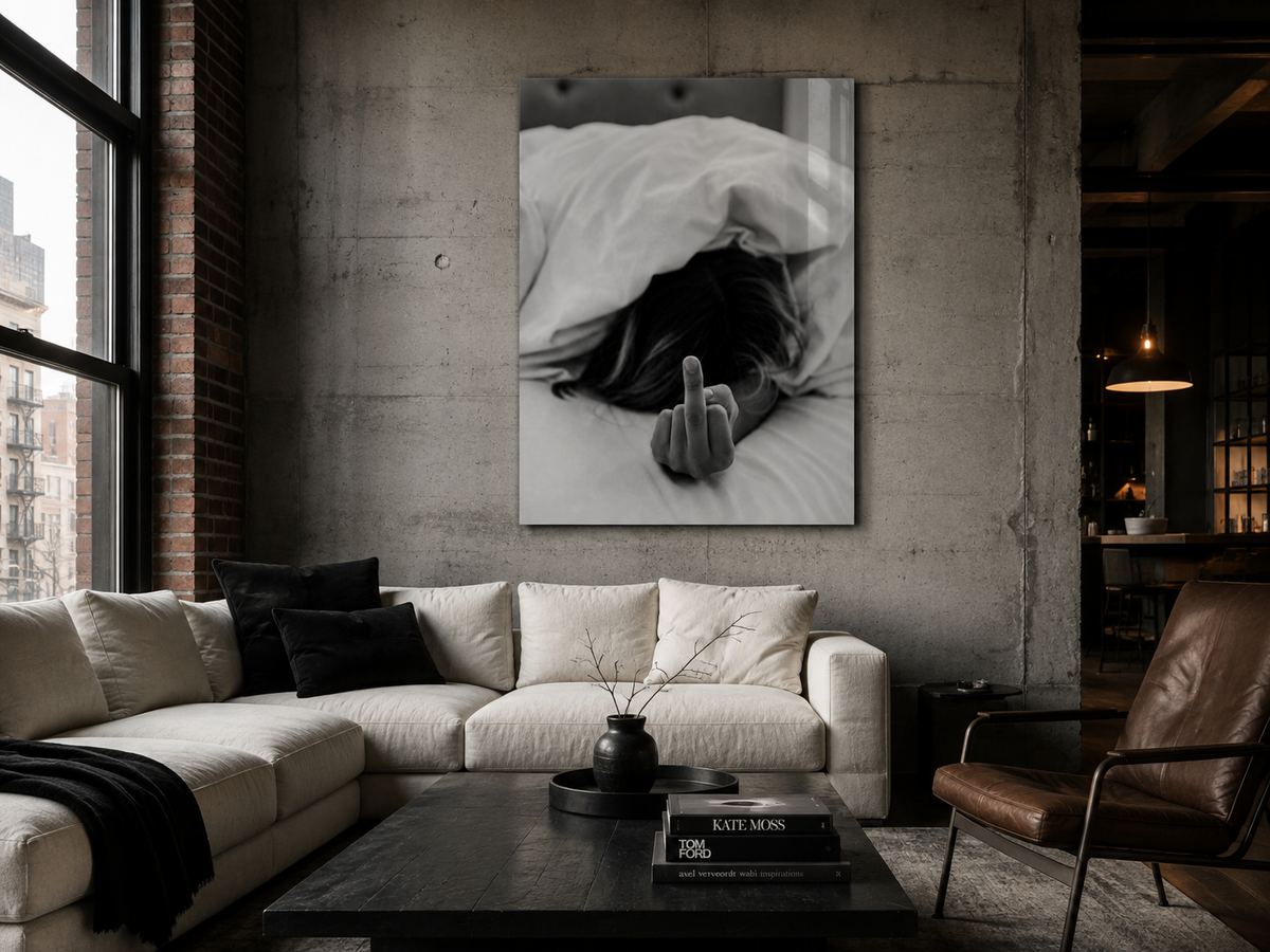 Black and White Acrylic Print, Middle Finger Bedroom Wall Art