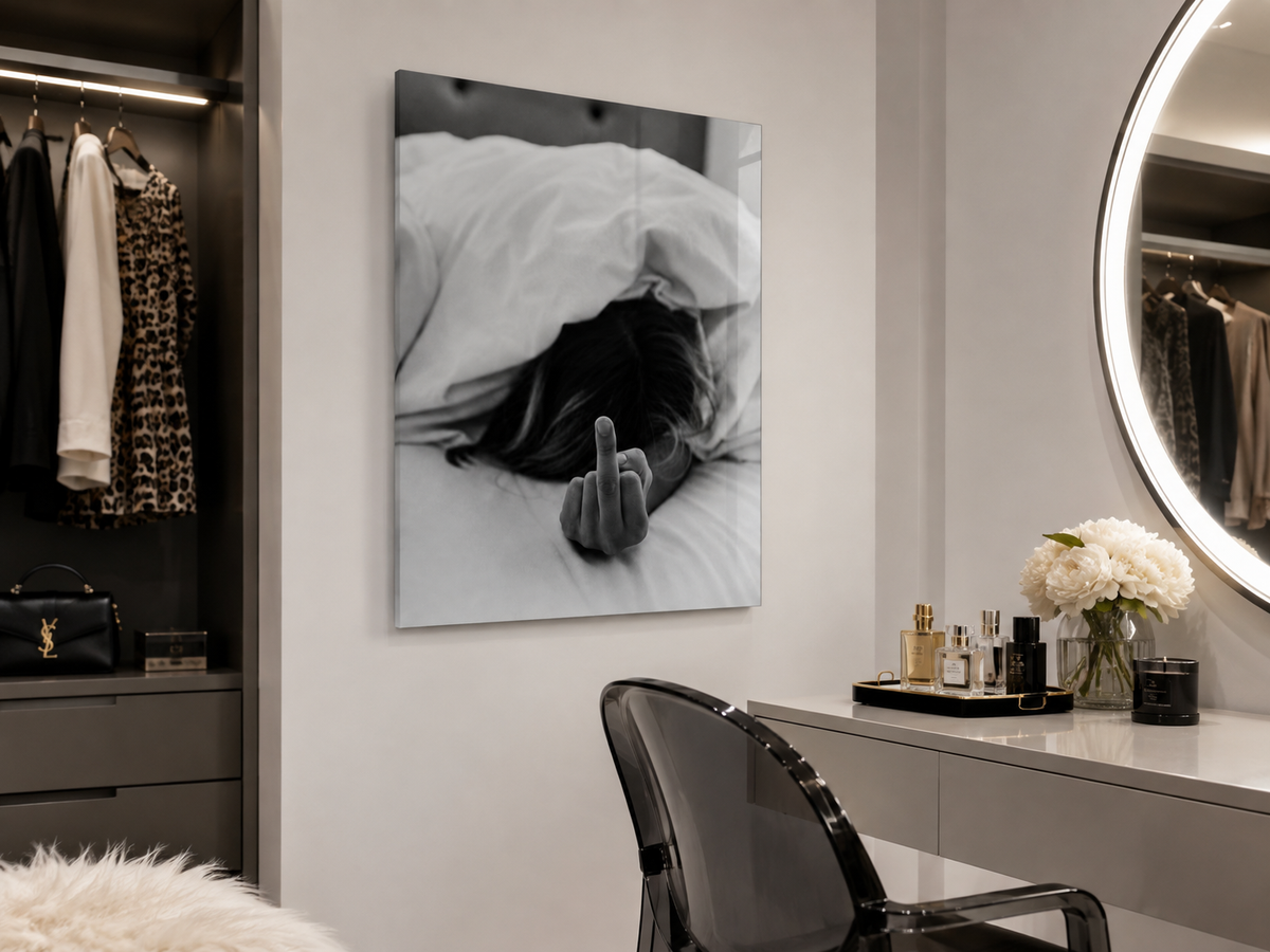 Black and White Acrylic Print, Middle Finger Bedroom Wall Art