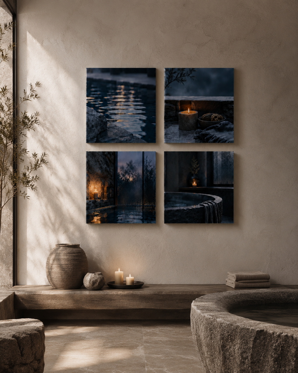 BLUE HOUR | 4-Piece Acrylic Moody Spa Wall Art Set