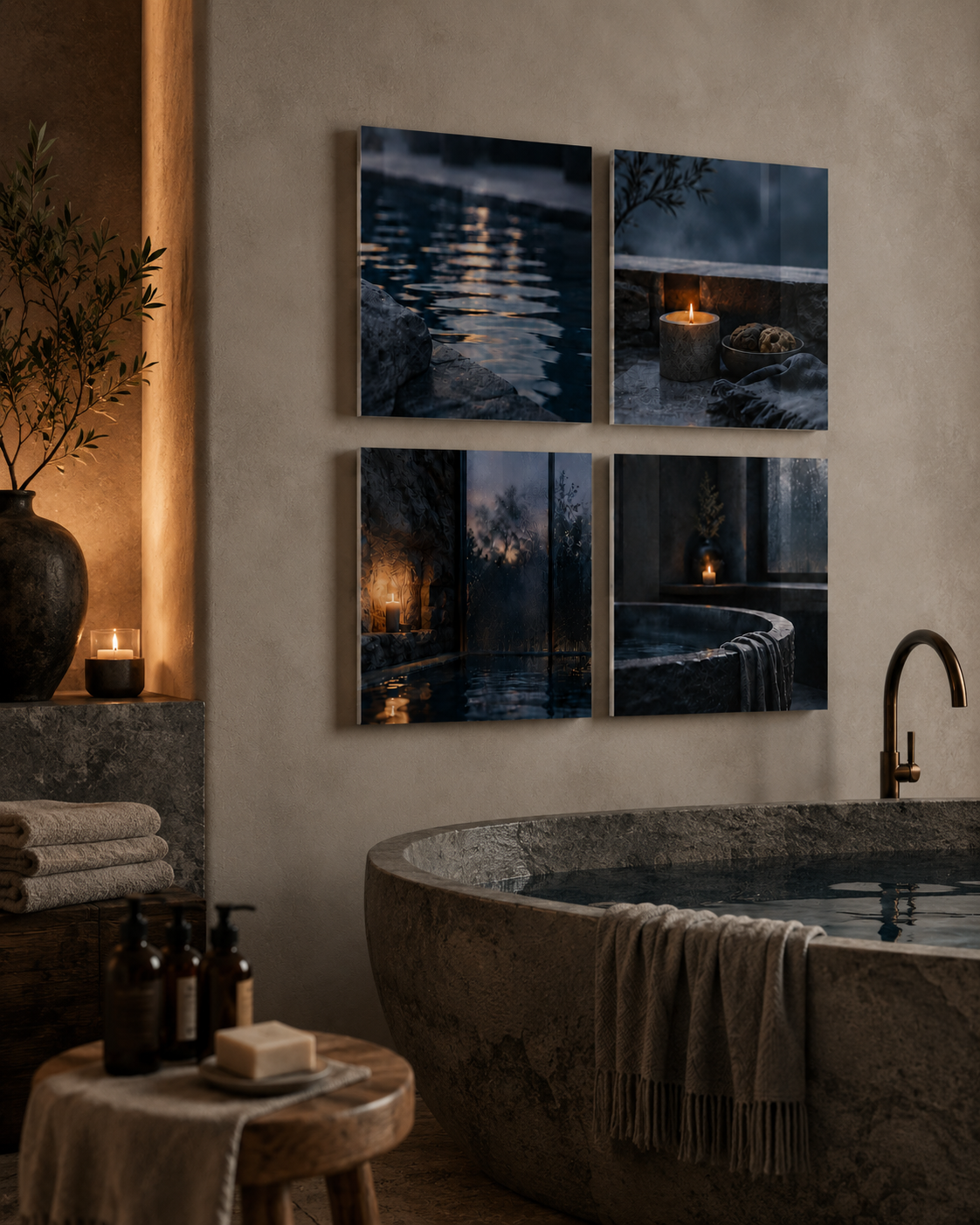 BLUE HOUR | 4-Piece Acrylic Moody Spa Wall Art Set