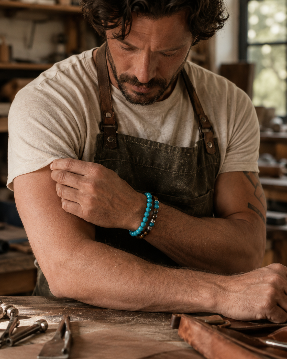 Blue Howlite and Tiger Eye Round Bead Bracelet 8mm - Balanced Emotions