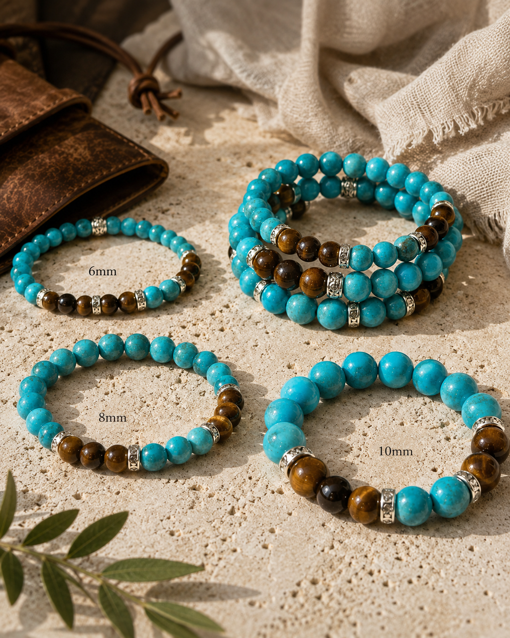 Blue Howlite and Tiger Eye Round Bead Bracelet 8mm - Balanced Emotions