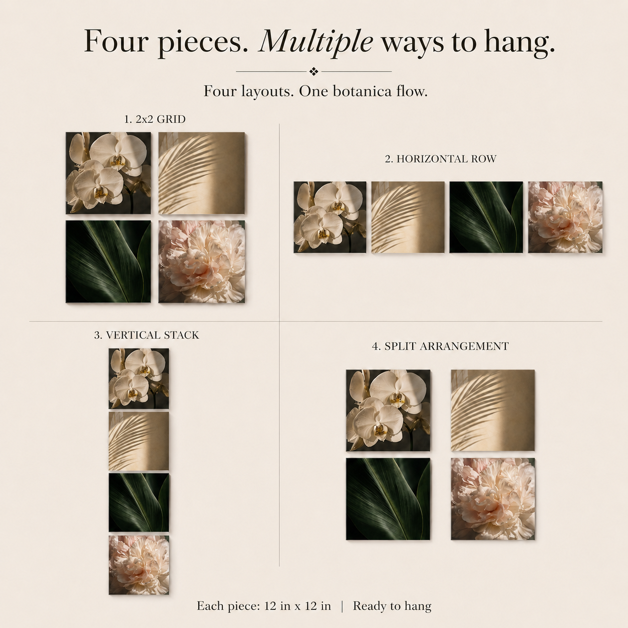 BOTANICA | 4-Piece Acrylic Floral Wall Art Set