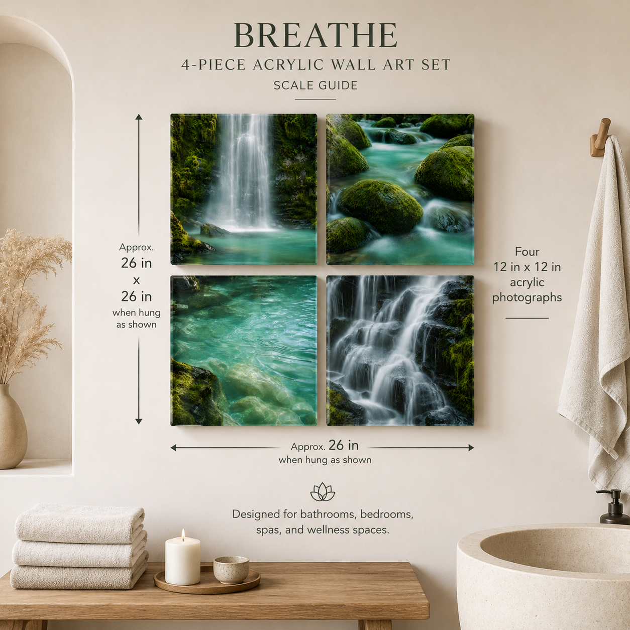 BREATHE — 4-Piece Acrylic Spa Wall Art Set