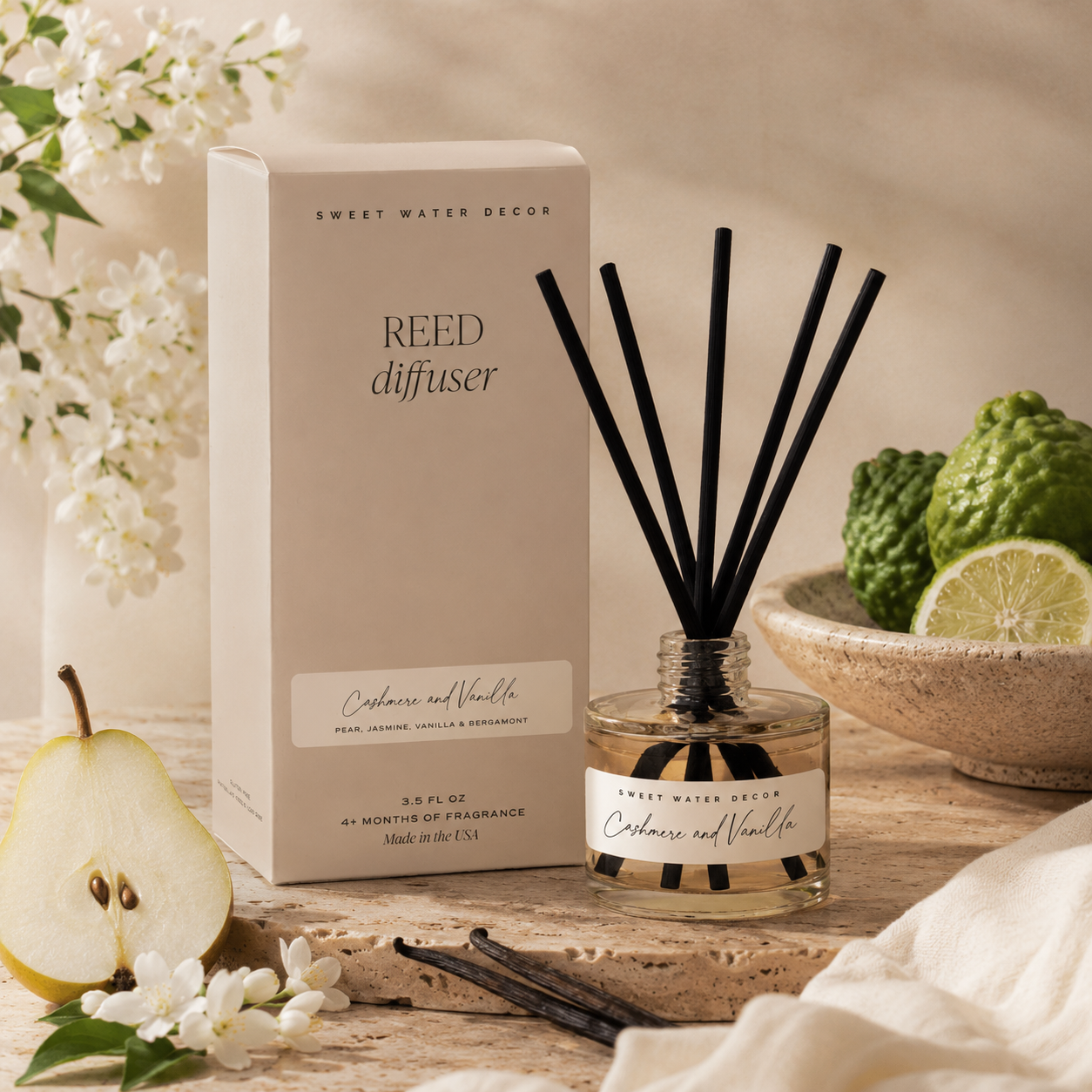 Cashmere and Vanilla Tinted Glass Jar Reed Diffuser