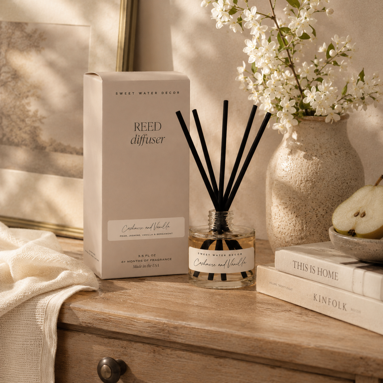 Cashmere and Vanilla Tinted Glass Jar Reed Diffuser