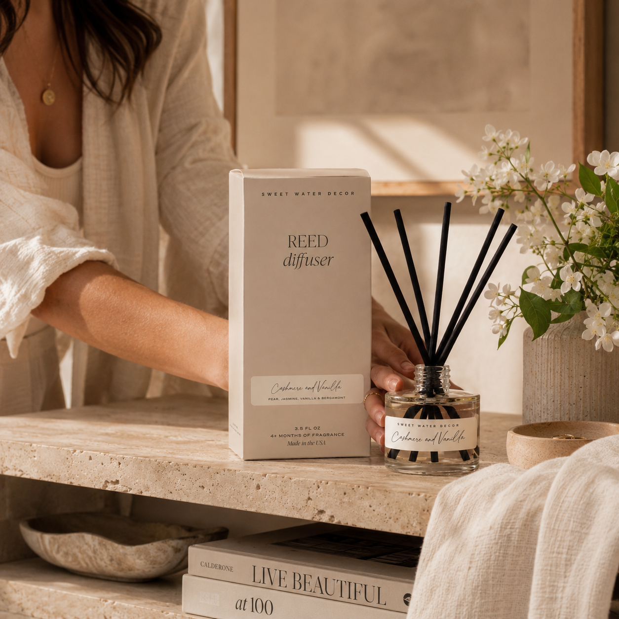Cashmere and Vanilla Tinted Glass Jar Reed Diffuser