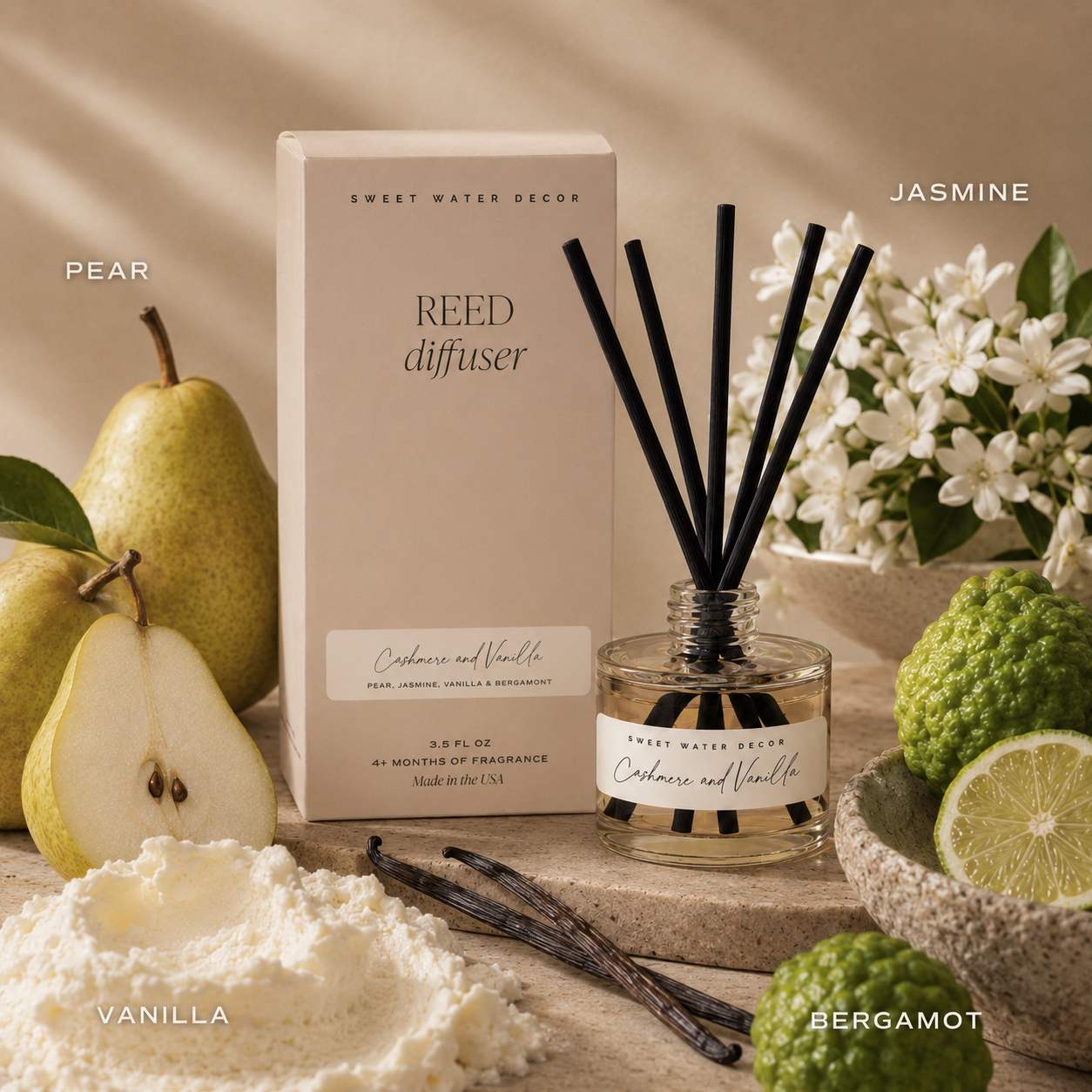 Cashmere and Vanilla Tinted Glass Jar Reed Diffuser