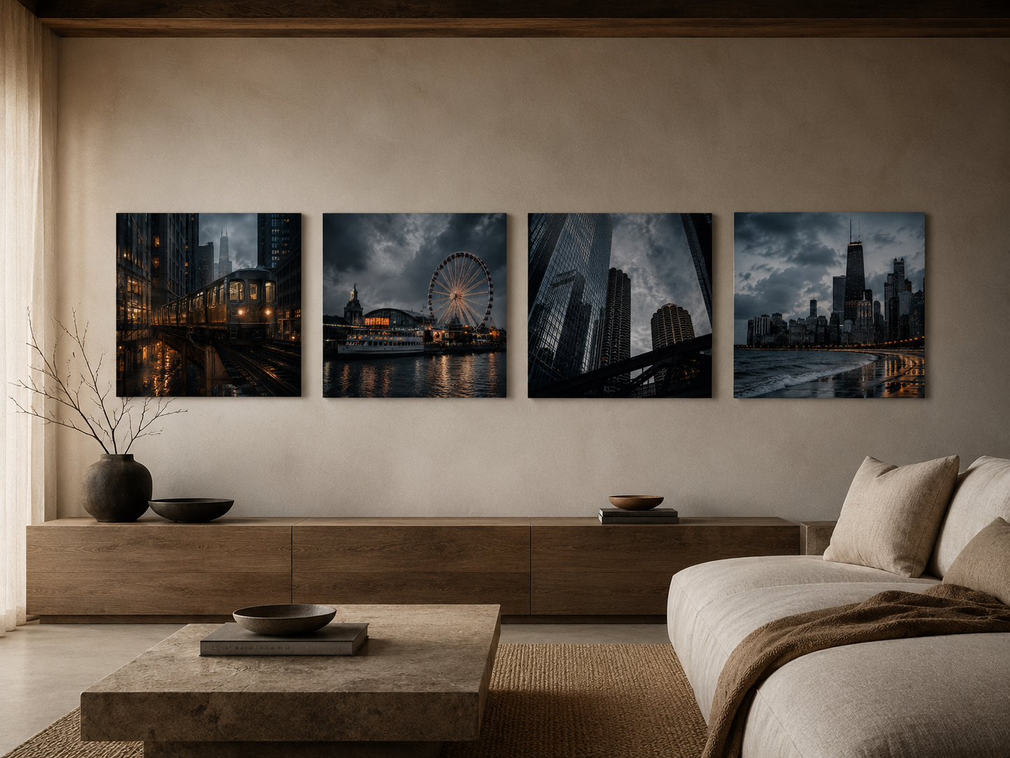 Chicago | 4-Piece Urban Night Acrylic Wall Art Set