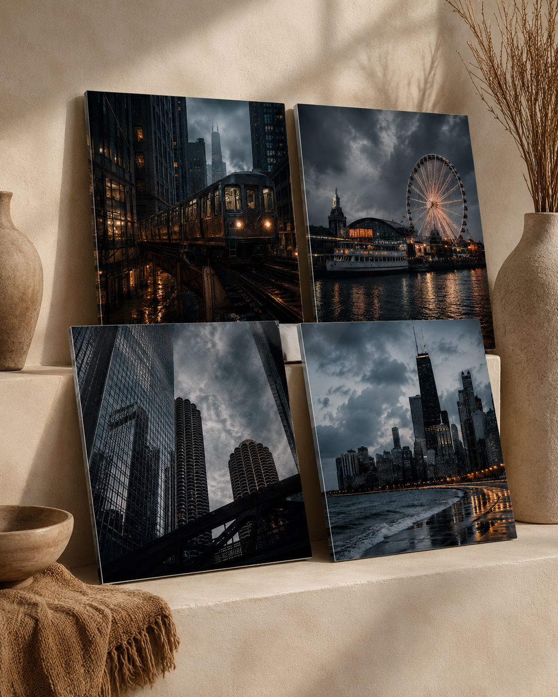Chicago | 4-Piece Urban Night Acrylic Wall Art Set