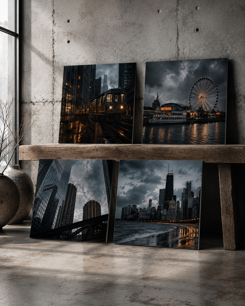 Chicago | 4-Piece Urban Night Acrylic Wall Art Set