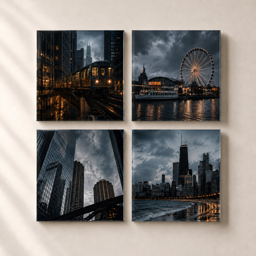 Chicago | 4-Piece Urban Night Acrylic Wall Art Set