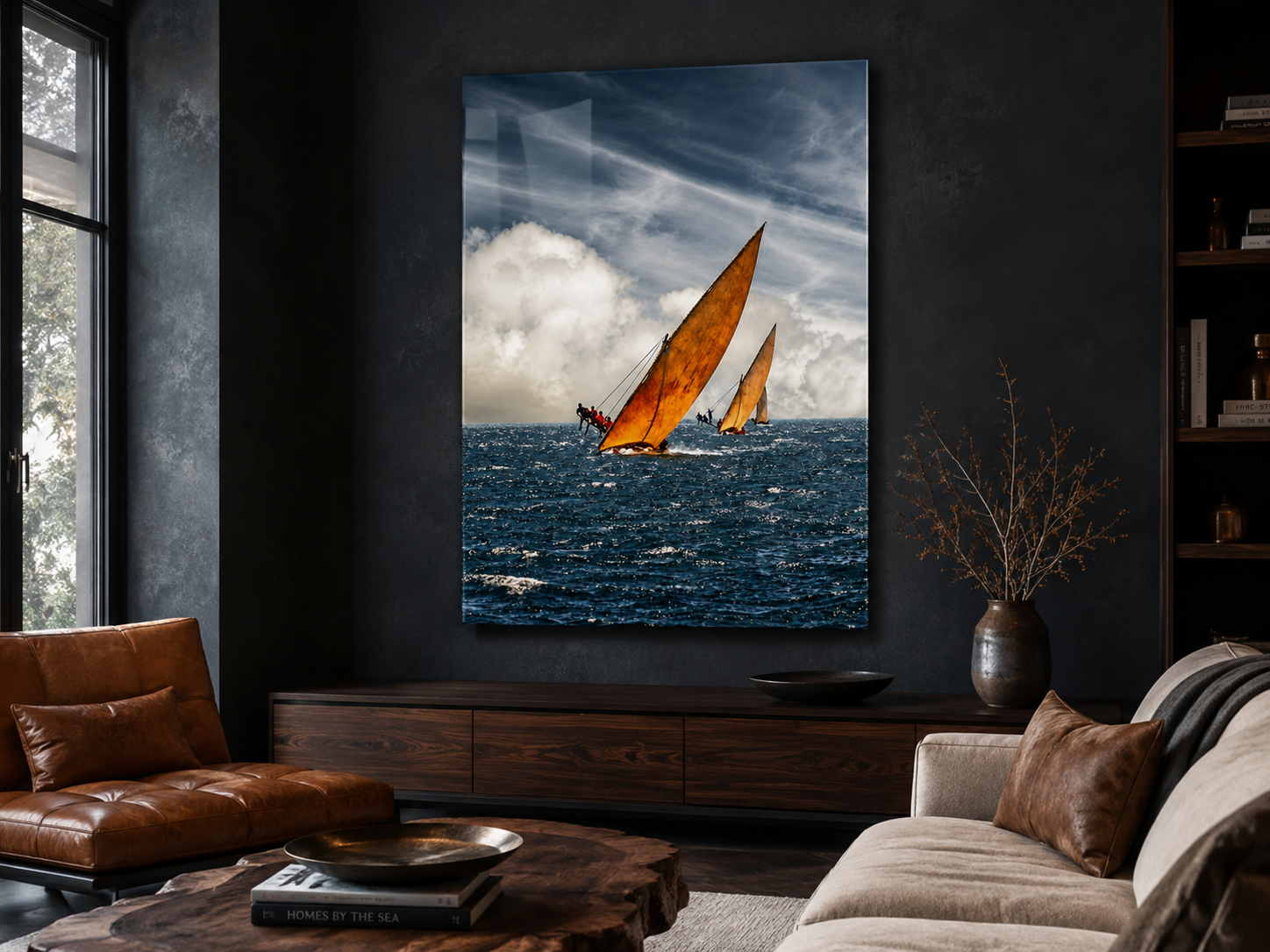 Sailboat Acrylic Wall Art, Dramatic Ocean Racing Photograph