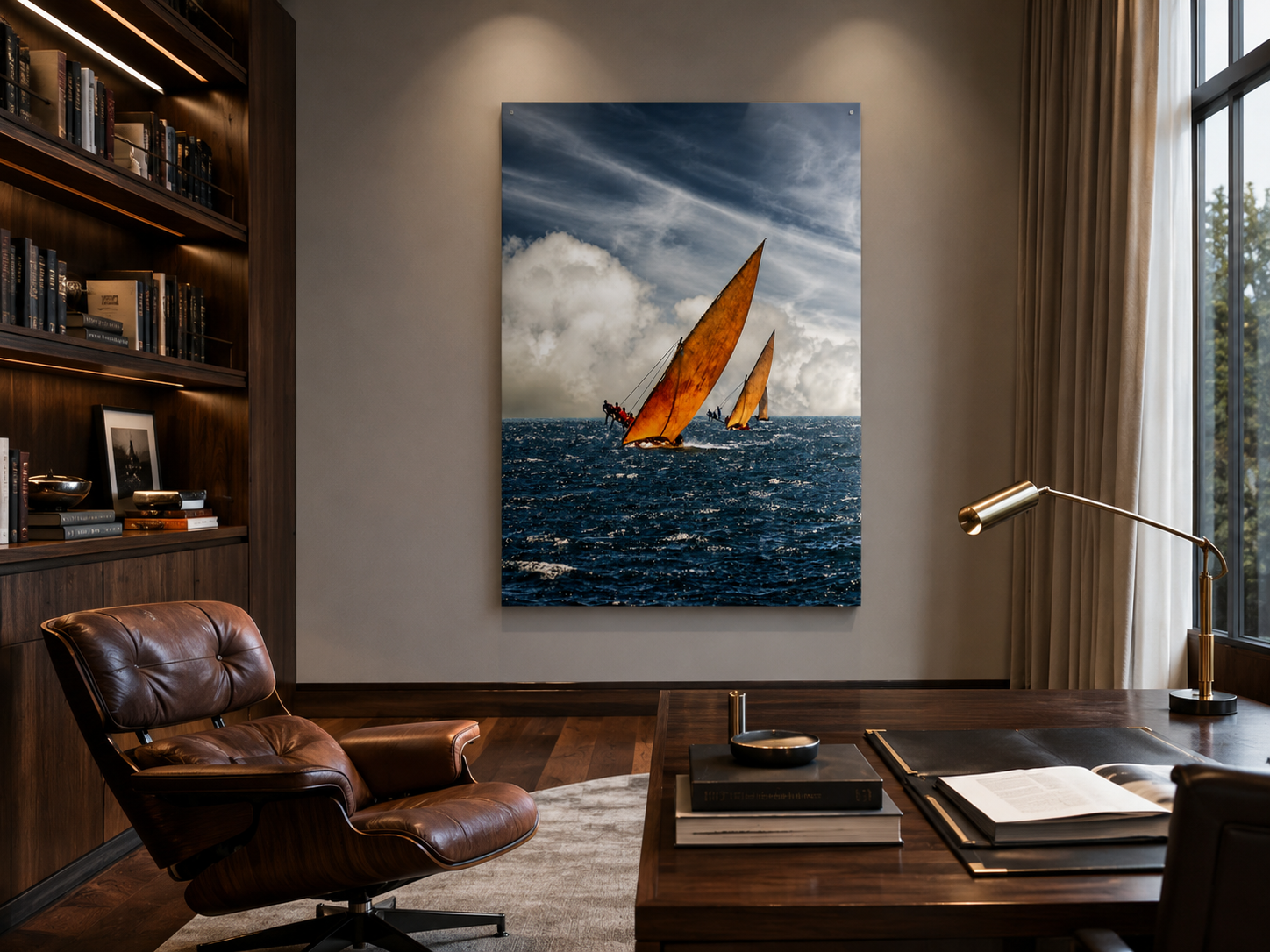 Sailboat Acrylic Wall Art, Dramatic Ocean Racing Photograph