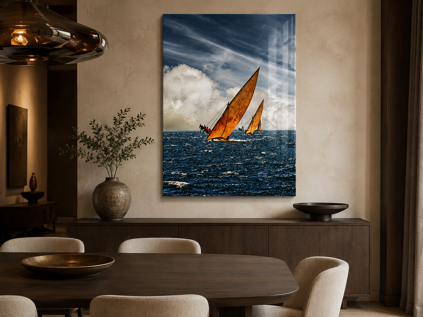 Sailboat Acrylic Wall Art, Dramatic Ocean Racing Photograph