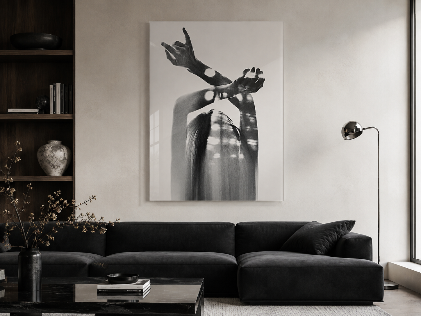 Black and White Abstract Acrylic Wall Art, Woman Silhouette Print