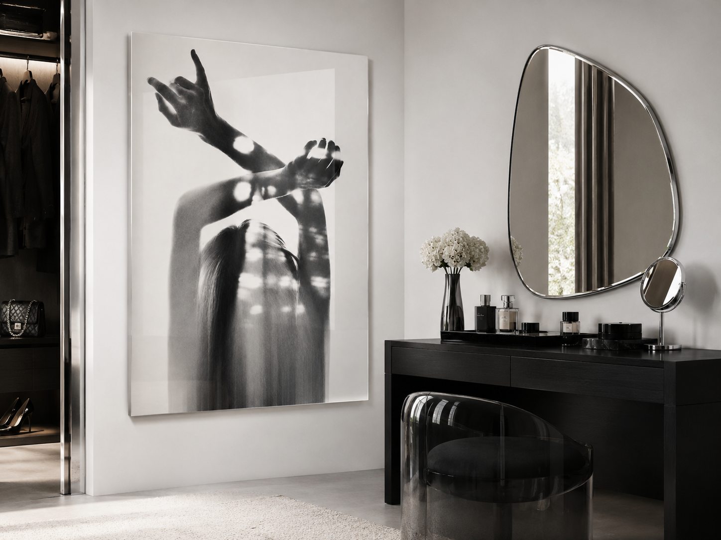 Black and White Abstract Acrylic Wall Art, Woman Silhouette Print