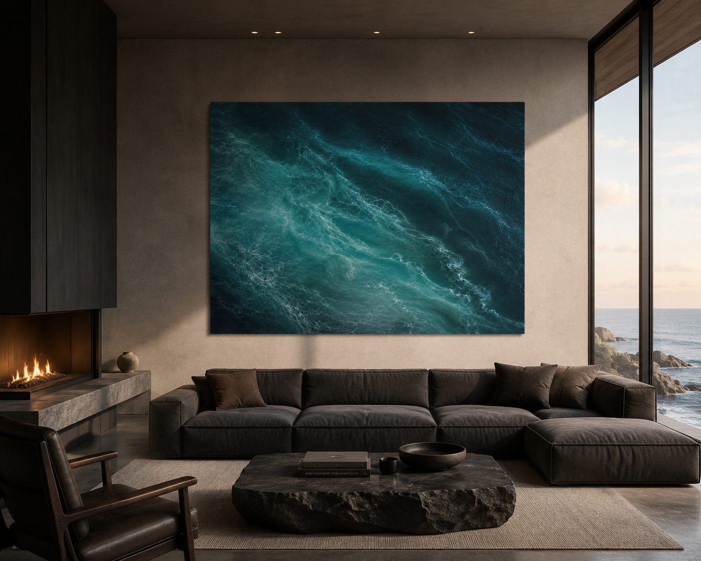 Ocean Waves Acrylic Print – Moody Teal Seascape Wall Art (French Cleat Hanger)