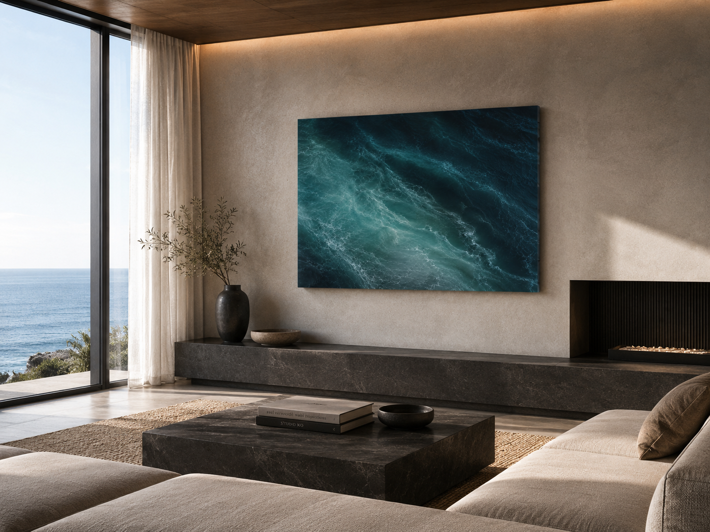 Ocean Waves Acrylic Print – Moody Teal Seascape Wall Art (French Cleat Hanger)