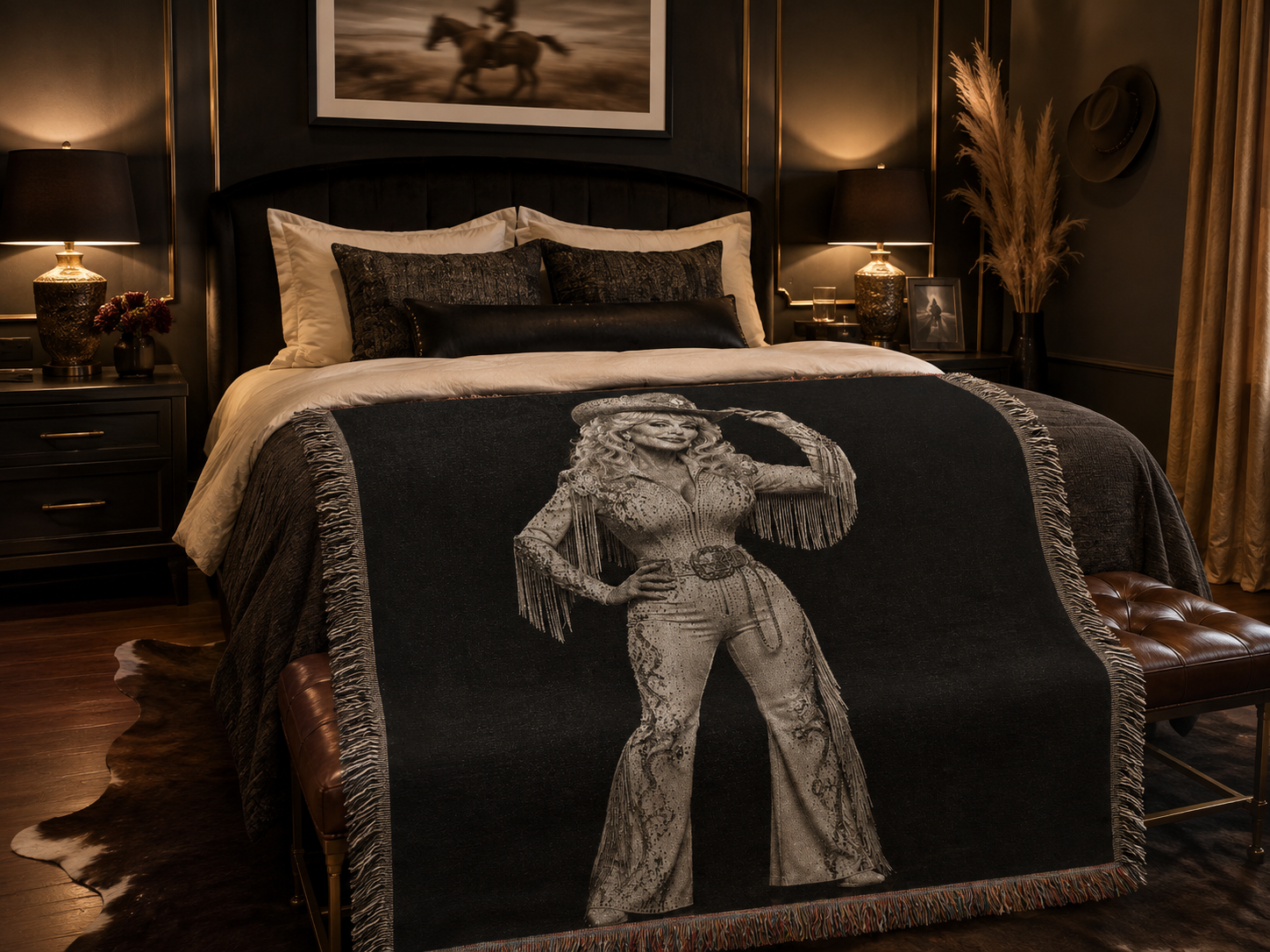 Dolly Parton Rhinestone Cowgirl Woven Blanket | Western Wall Tapestry Throw
