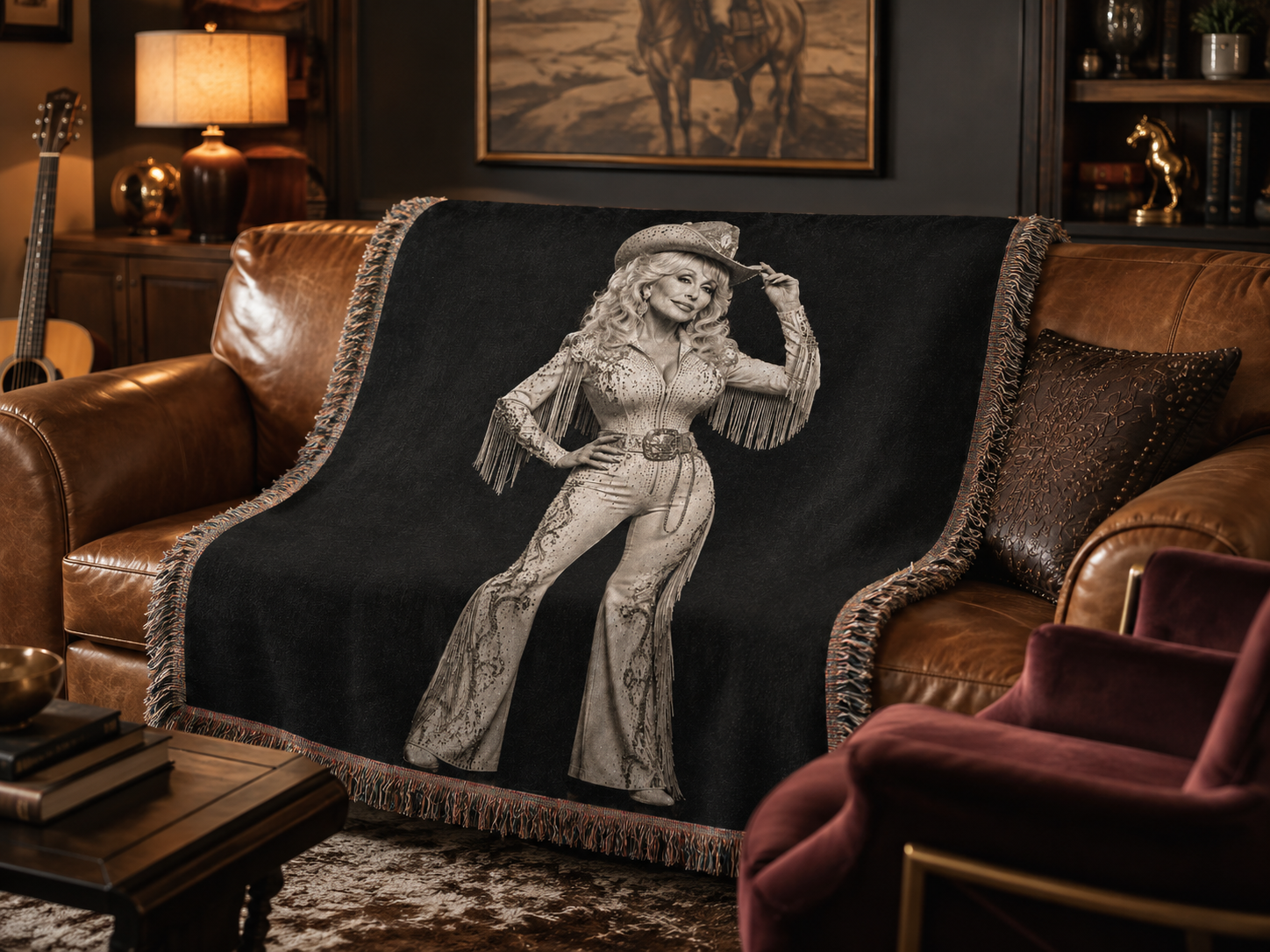 Dolly Parton Rhinestone Cowgirl Woven Blanket | Western Wall Tapestry Throw