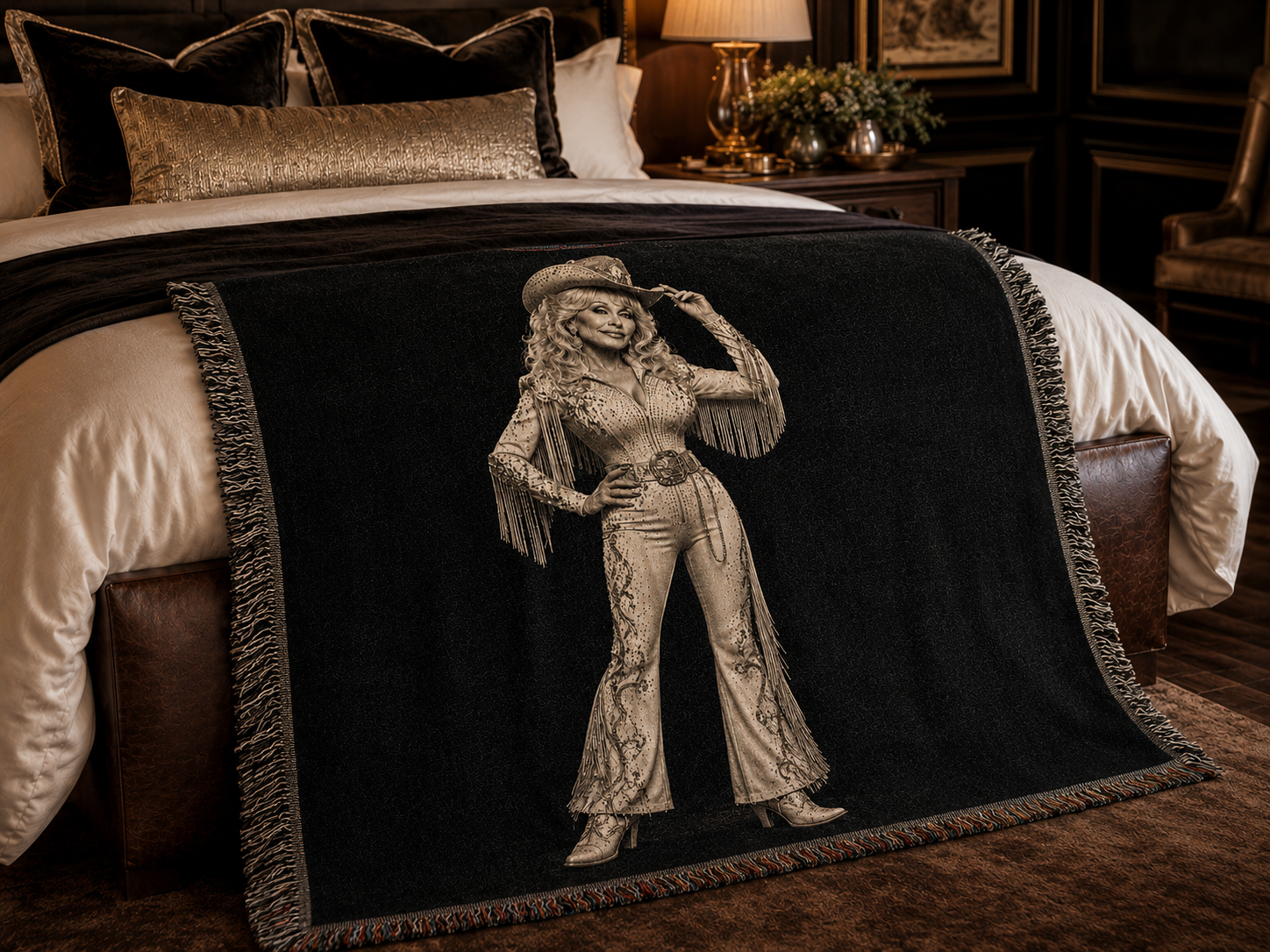 Dolly Parton Rhinestone Cowgirl Woven Blanket | Western Wall Tapestry Throw