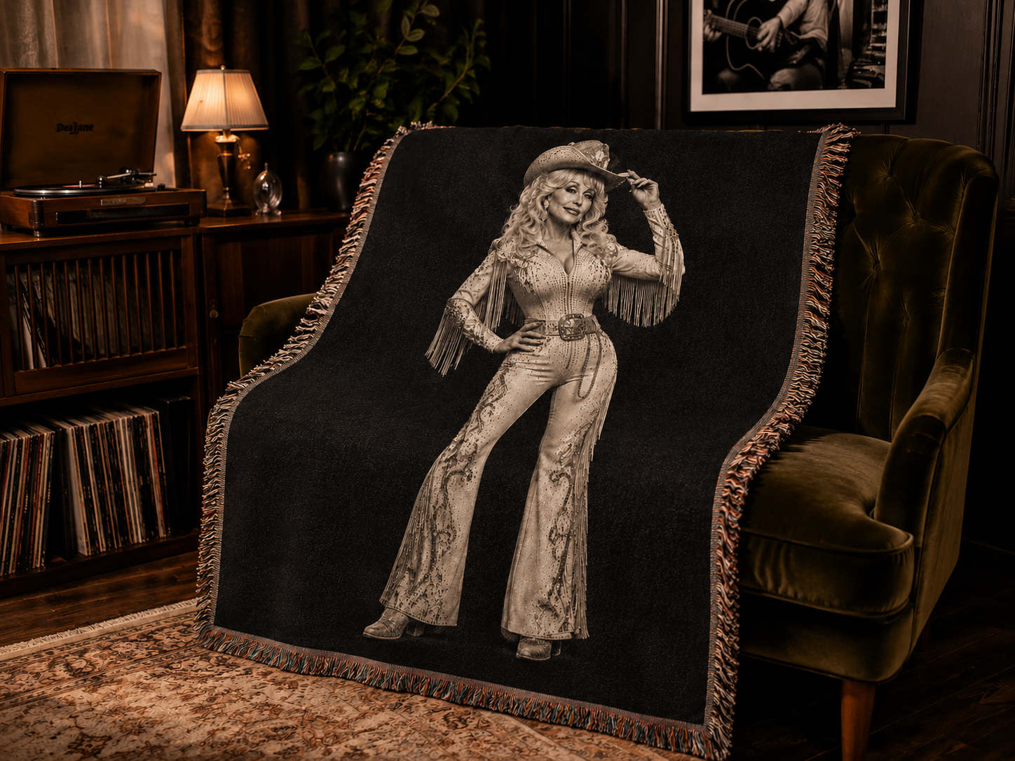 Dolly Parton Rhinestone Cowgirl Woven Blanket | Western Wall Tapestry Throw