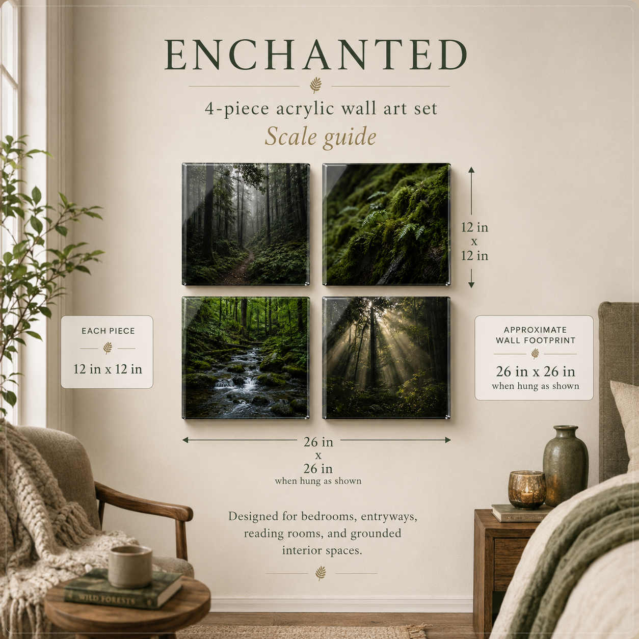 ENCHANTED — 4-Piece Acrylic Forest Wall Art Set