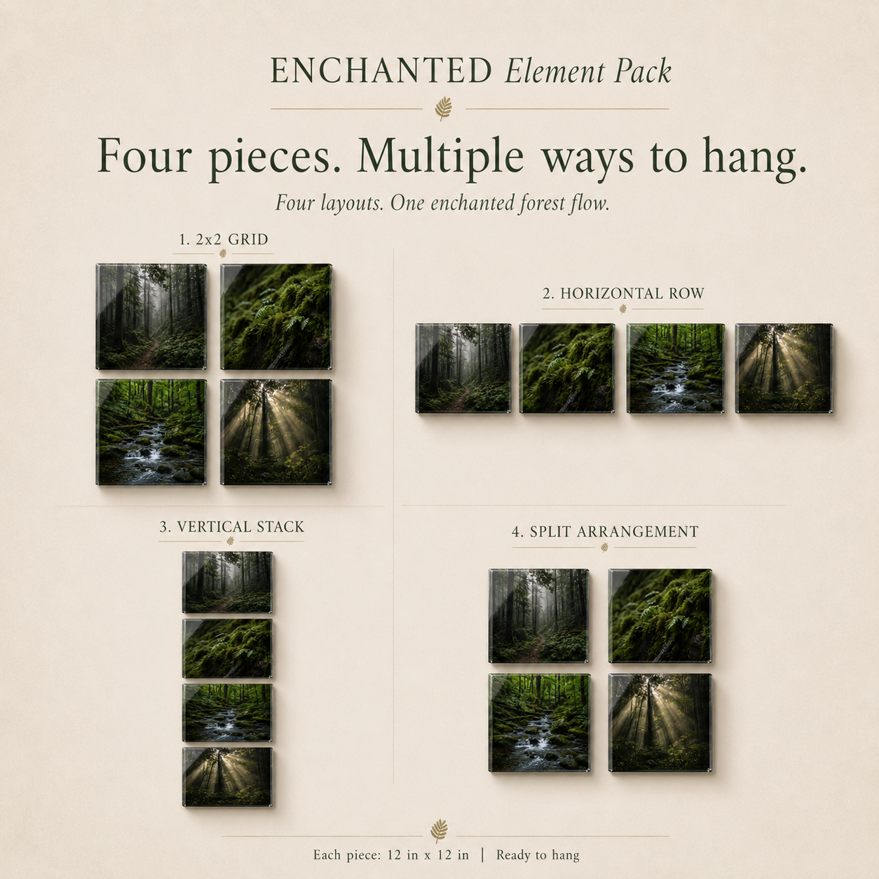 ENCHANTED — 4-Piece Acrylic Forest Wall Art Set