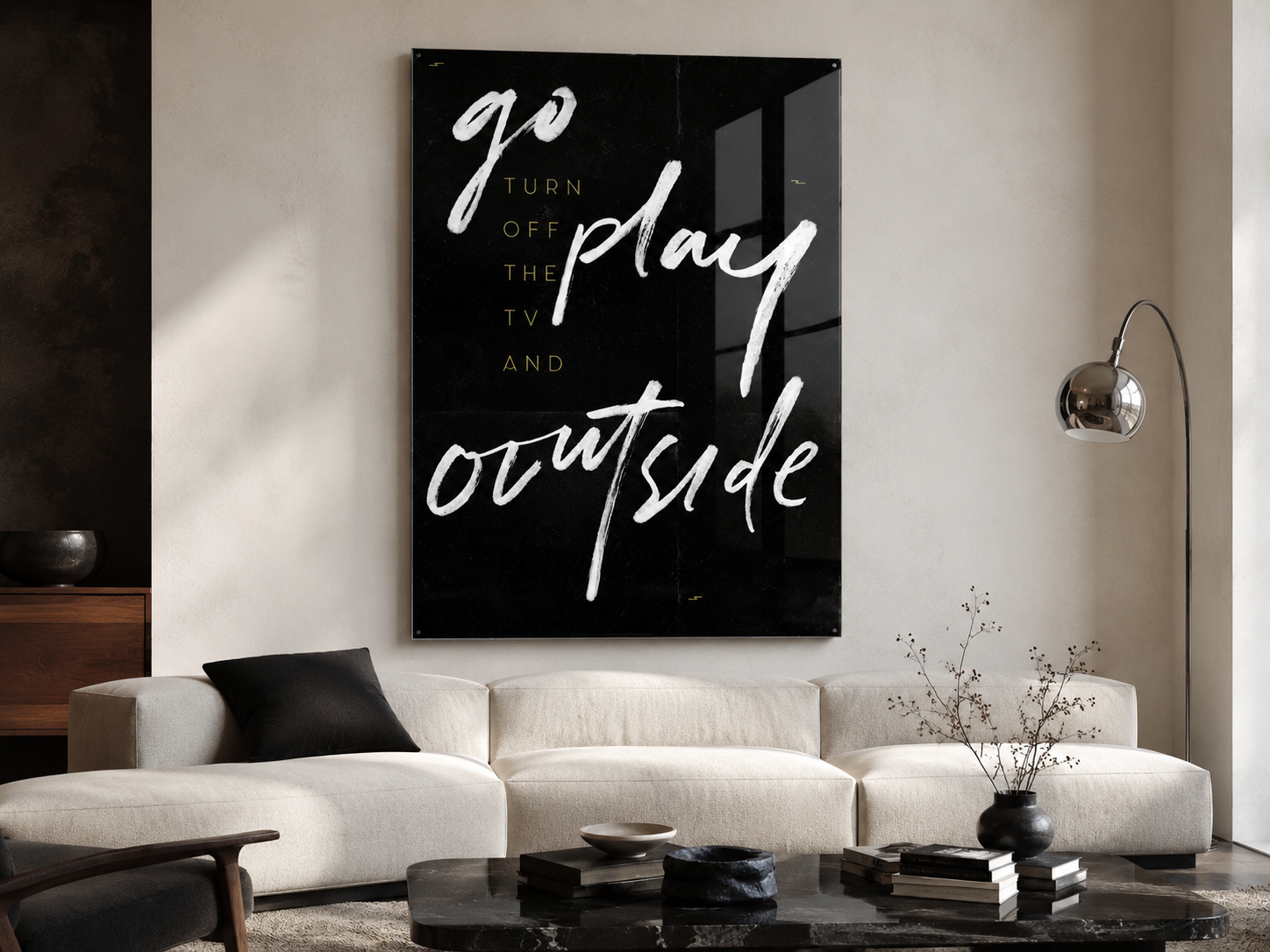Go Play Outside Wall Art, Black Typography Acrylic Print