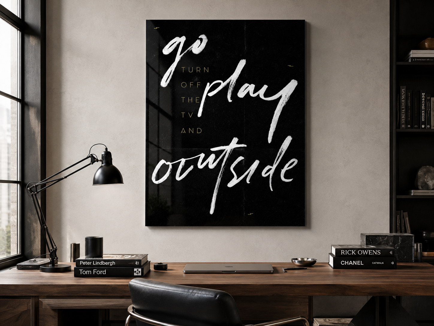 Go Play Outside Wall Art, Black Typography Acrylic Print