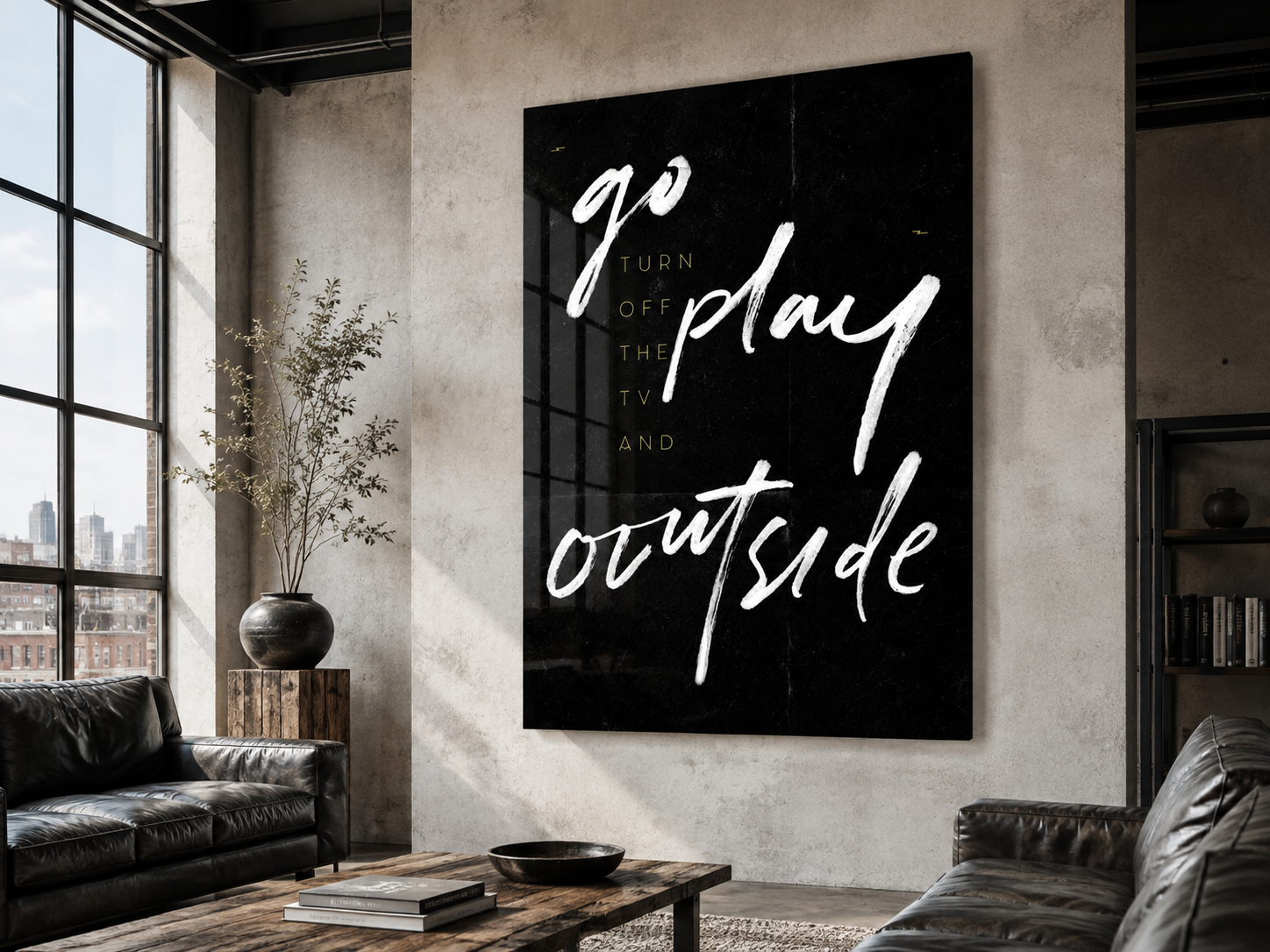 Go Play Outside Wall Art, Black Typography Acrylic Print