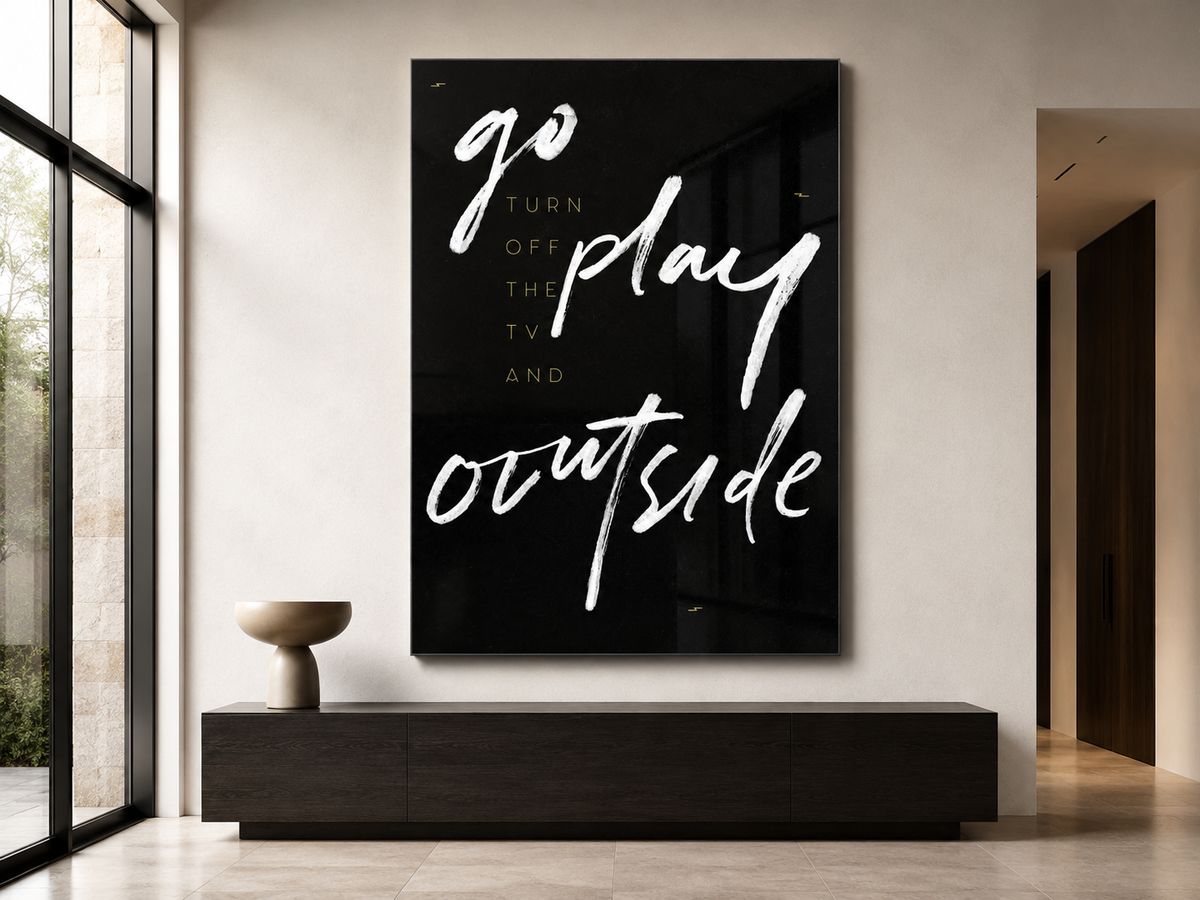 Go Play Outside Wall Art, Black Typography Acrylic Print