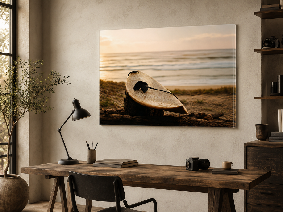 Surfboard Acrylic Wall Art, Coastal Beach Photography Print
