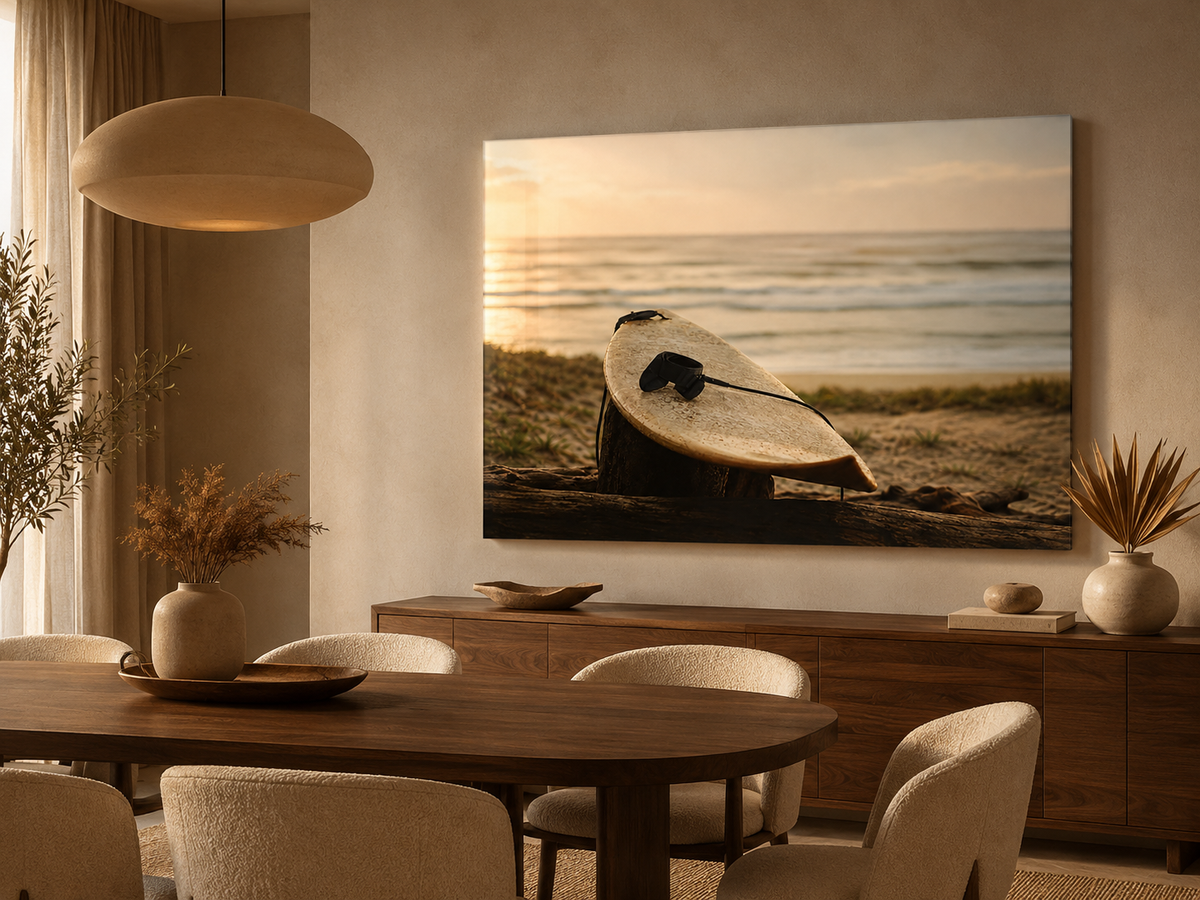 Surfboard Acrylic Wall Art, Coastal Beach Photography Print