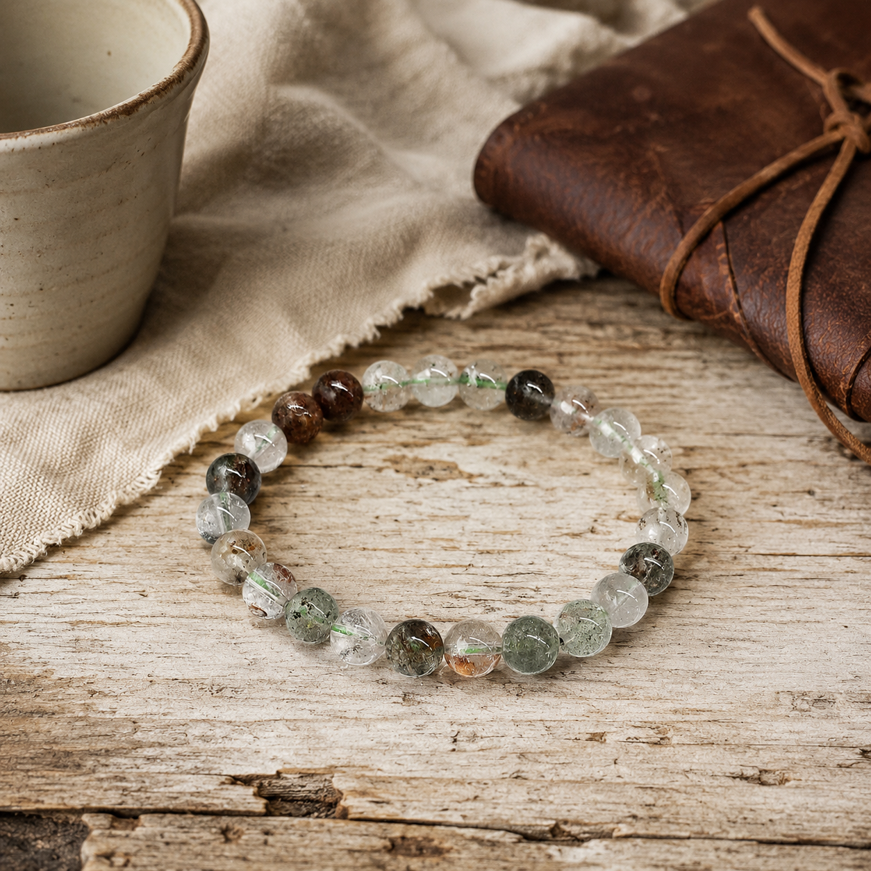Green Phantom Quartz Round Bead Bracelet 8mm - Healing Growth