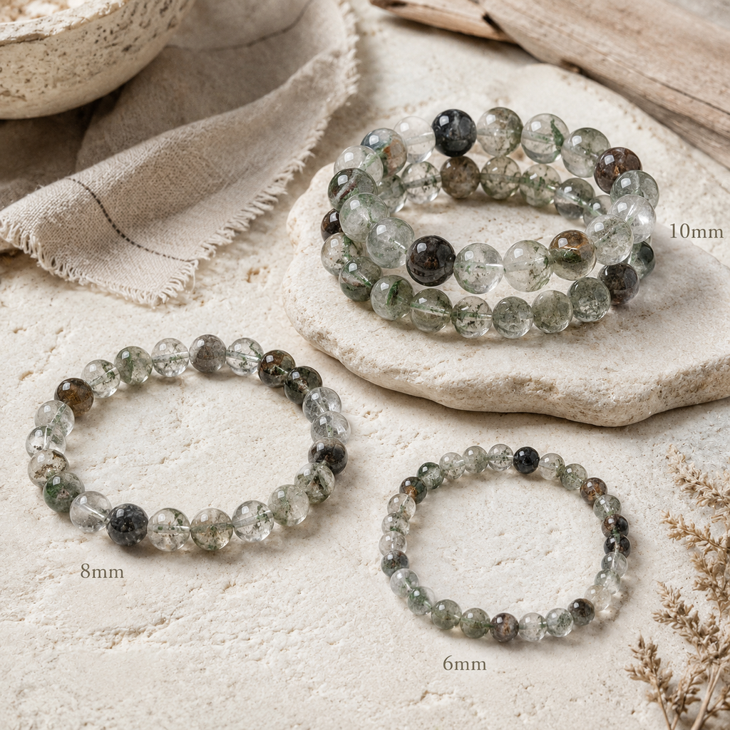 Green Phantom Quartz Round Bead Bracelet 8mm - Healing Growth