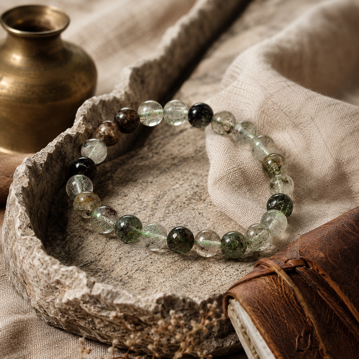 Green Phantom Quartz Round Bead Bracelet 8mm - Healing Growth
