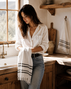 Haley Turkish Cotton + Bamboo Hand Towel - Two Stripe