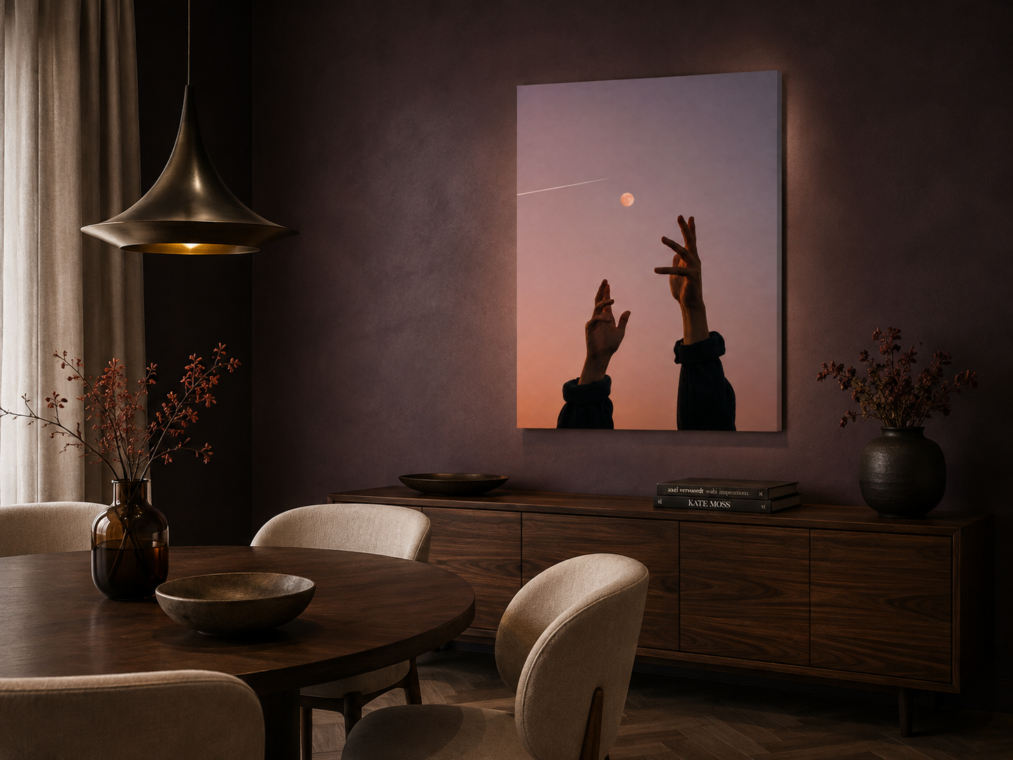 Moon Wall Art, Surreal Hands Acrylic Print, Celestial Decor