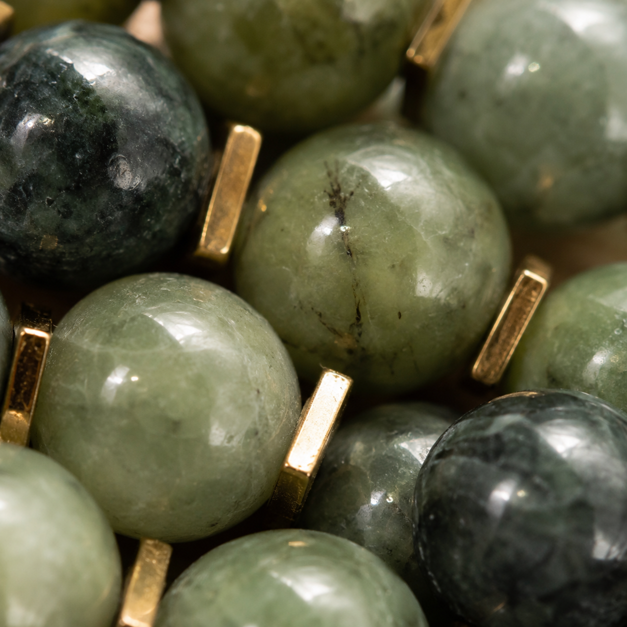 Jade with Gold Spacer Round Bead Bracelet 8mm - Serene Abundance