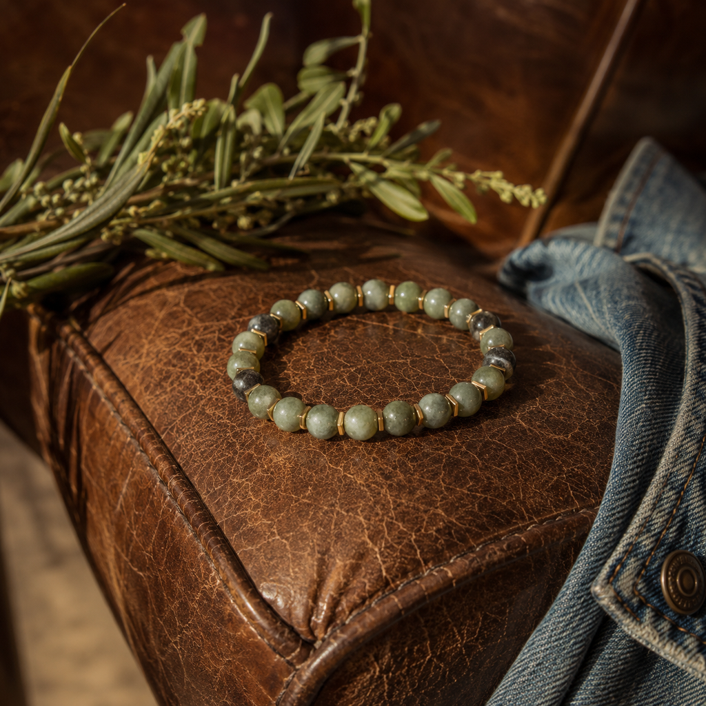 Jade with Gold Spacer Round Bead Bracelet 8mm - Serene Abundance