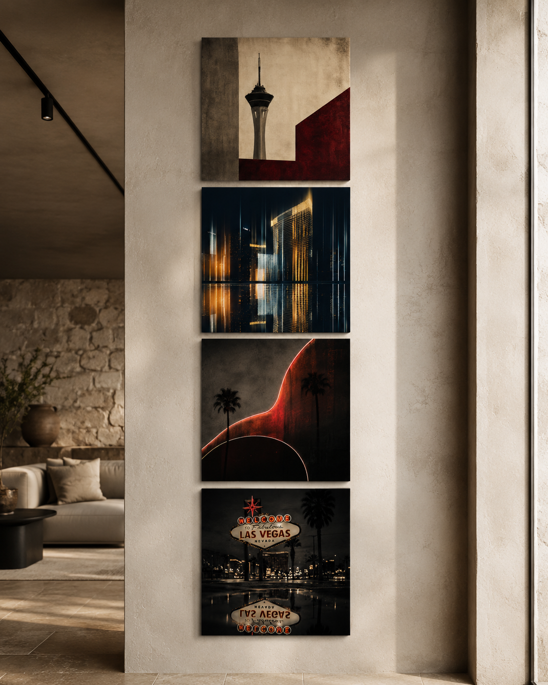 LAS VEGAS | 4-Piece Neon Noir Acrylic Wall Art Set